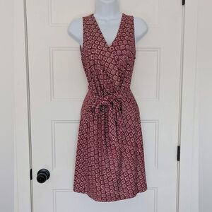 Diane Von Furstenberg DVF Printed Sleeveless Dress Size 2 Red Tie Waist